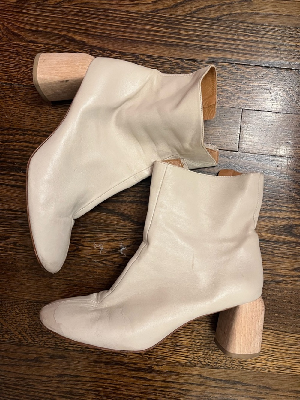 LoQ Women’s Cream Leather Ankle Boots with Block Heel